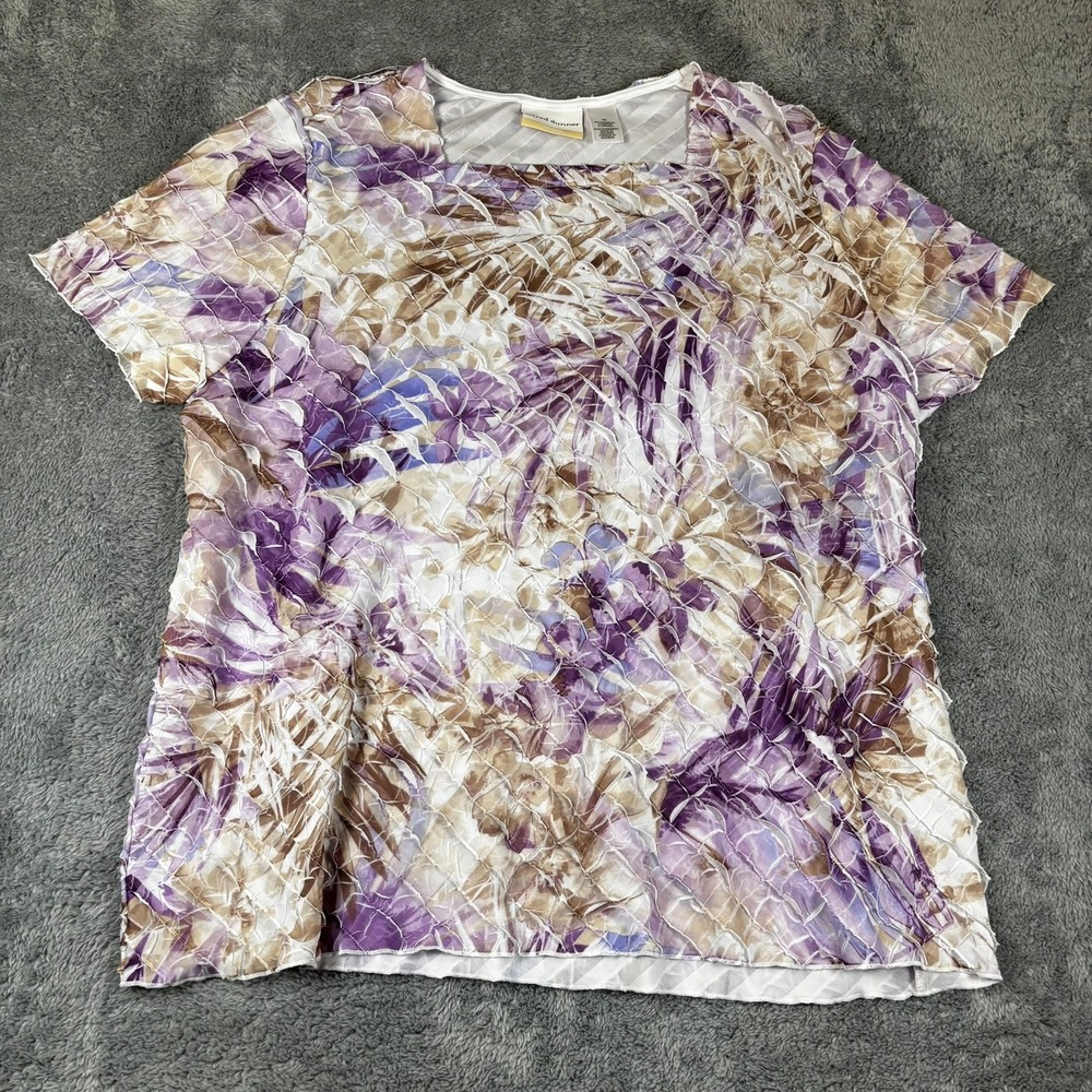 Alfred Dunner Woman Purple Floral Popcorn Texture Square Neck Top 1X
